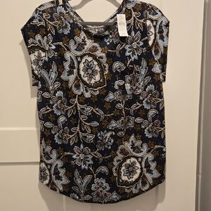 LOFT Black and Blue Short Sleeve Blouse